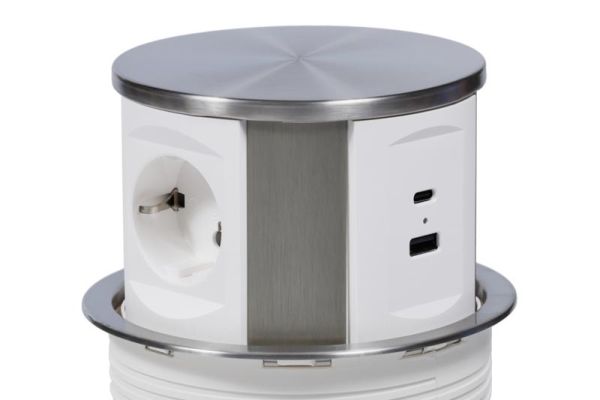 Блок розеток выдвижной вертикальный (3 розетки, USB-A, USB-C) G10703N-2AC.N Серебро/Белый d135