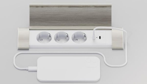 Блок розеток с откидной крышкой (3 розетки, USB-A, USB-C) G4103Q-2AC.N Серебро/Белый 260*66*11