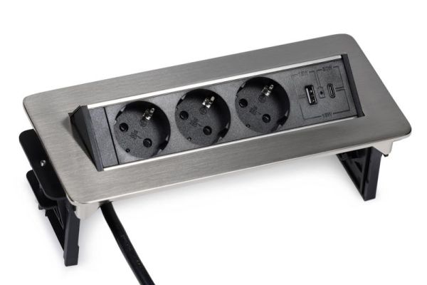 Блок розеток выдвижной горизонтальный (3 розетки, USB-A, USB-C) G4703-2AC.N Никель/Черный 245*111*3