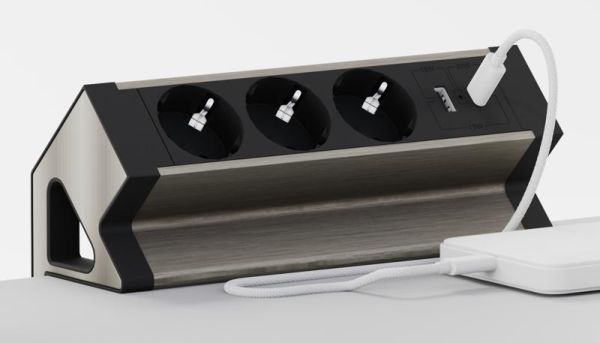 Блок розеток настольный с двумя крепежами (3 розетки, USB-A, USB-C) G4103Y-2AC.N Серебро/Черный 215